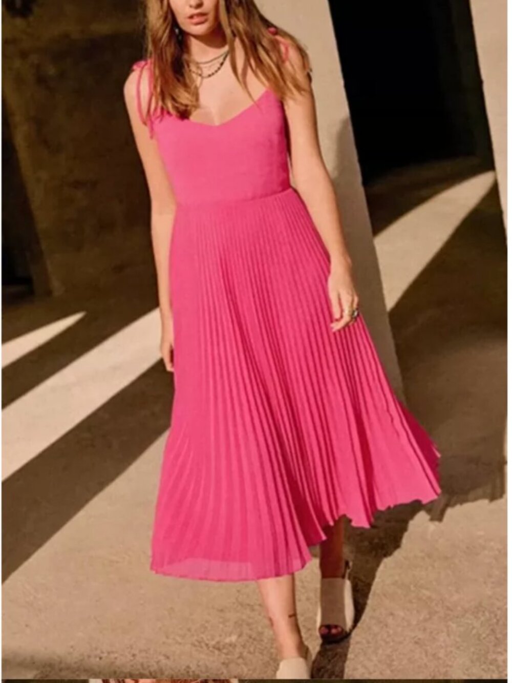 BEST Sezane Nissa Midi Dress US 2/4/6/8 Pink Pleated French Party Cocktail